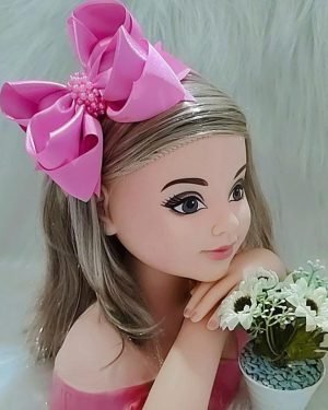 Tiara Belli Rosa Chiclete Laço Miolo de Perolas