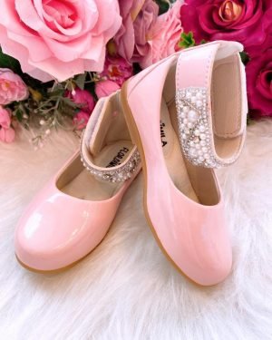 Sapatilha Flor di Mila Rosa Bebê "Perolas" Luxo