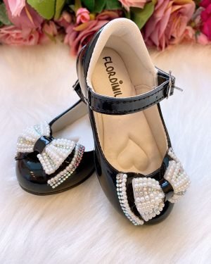 Sapatilha Flor Di Mila Preto Laço Perolas