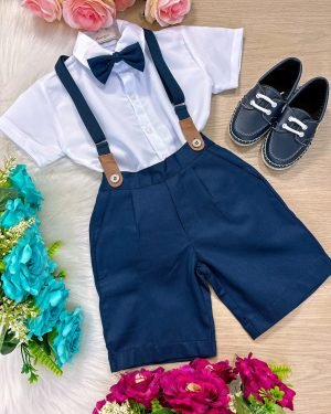 Conjunto Meninos Kanga Social Miguel Azul Marinho Suspensorio Shorts