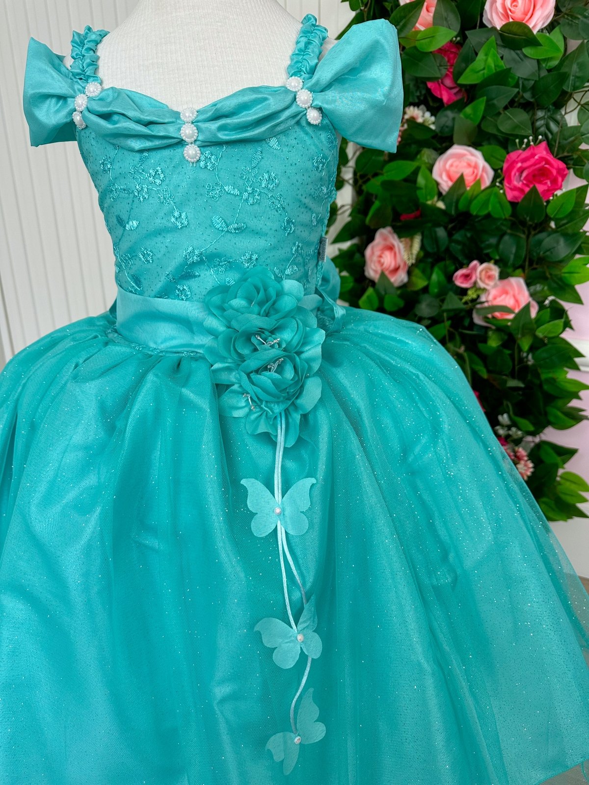 Vestido Marie Longo Manga Princesa Verde Tiffany - Imagem 3