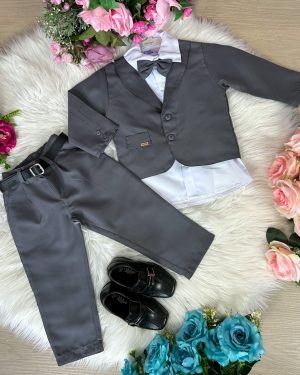 Conjunto Meninos Kanga Social Bruno Cinza Grafite Terno