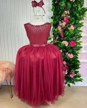 Vestido Infantil Enjoy Longo Regata Marsala