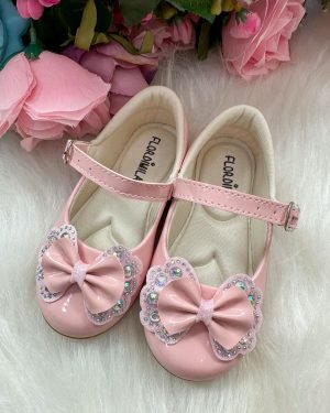 Sapatilha Flor Di MIla Baby Rosa Lacinho Strass