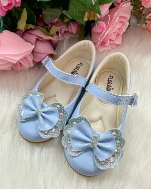 Sapatilha Flor Di MIla Baby Azul Bebe lacinho Strass