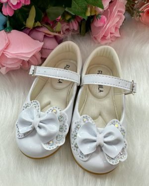 Sapatilha Flor Di MIla Baby Branco lacinho Strass