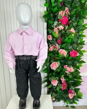 Conjunto Masculino Miss Cherry Social Rosa com Calça Preta