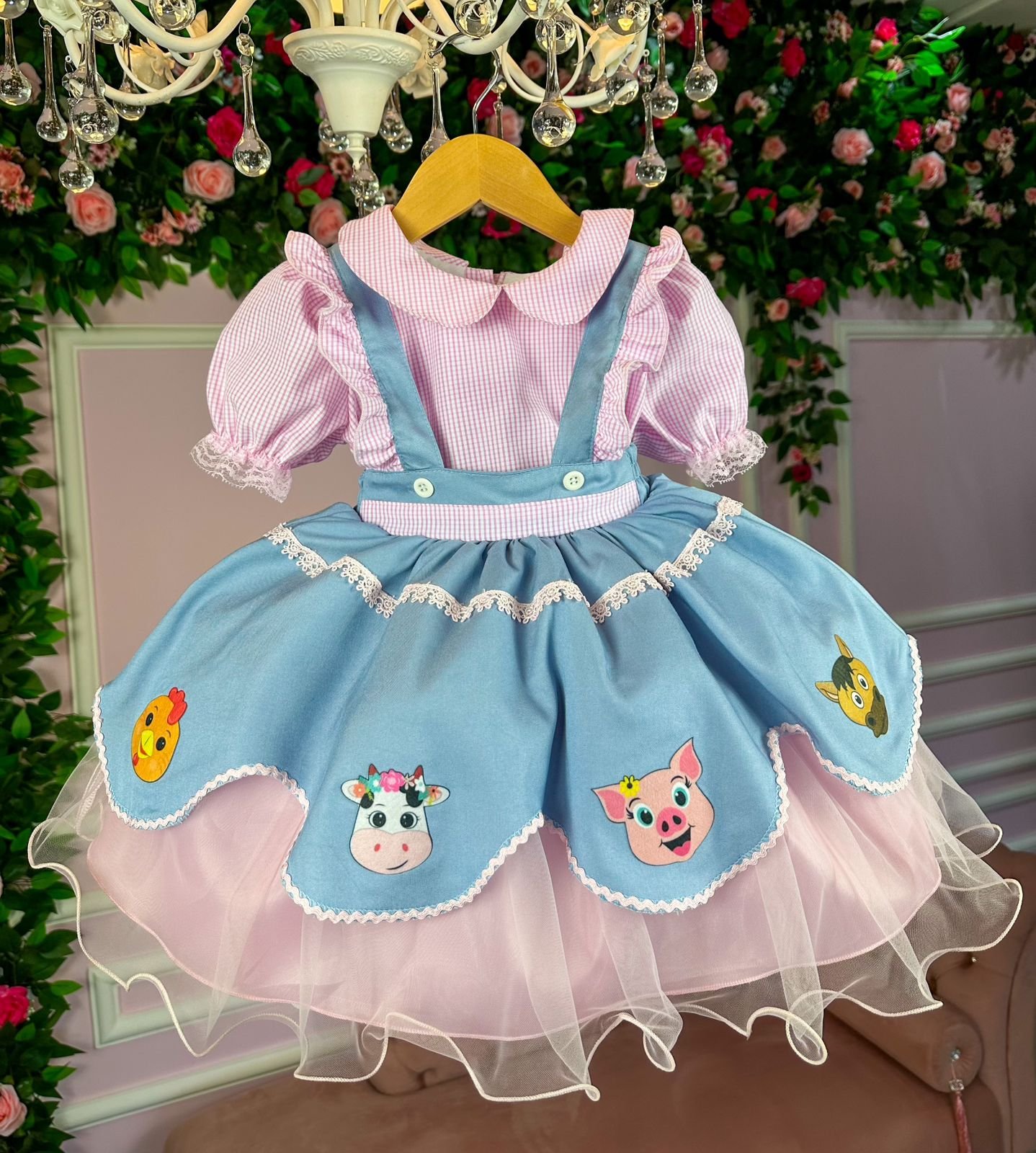 Vestido Tematicos Kids Fazendinha Salopete Jeans - Imagem 5