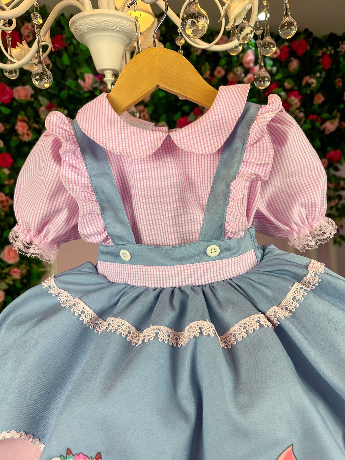 Vestido Tematicos Kids Fazendinha Salopete Jeans - Imagem 6