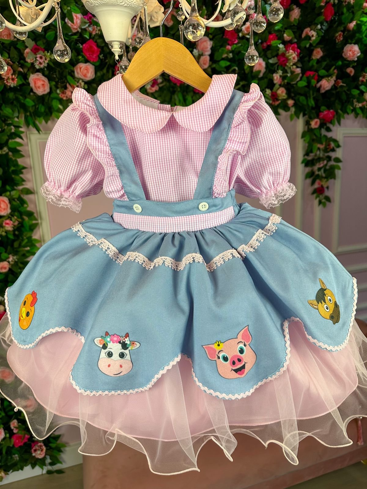 Vestido Tematicos Kids Fazendinha Salopete Jeans - Imagem 7