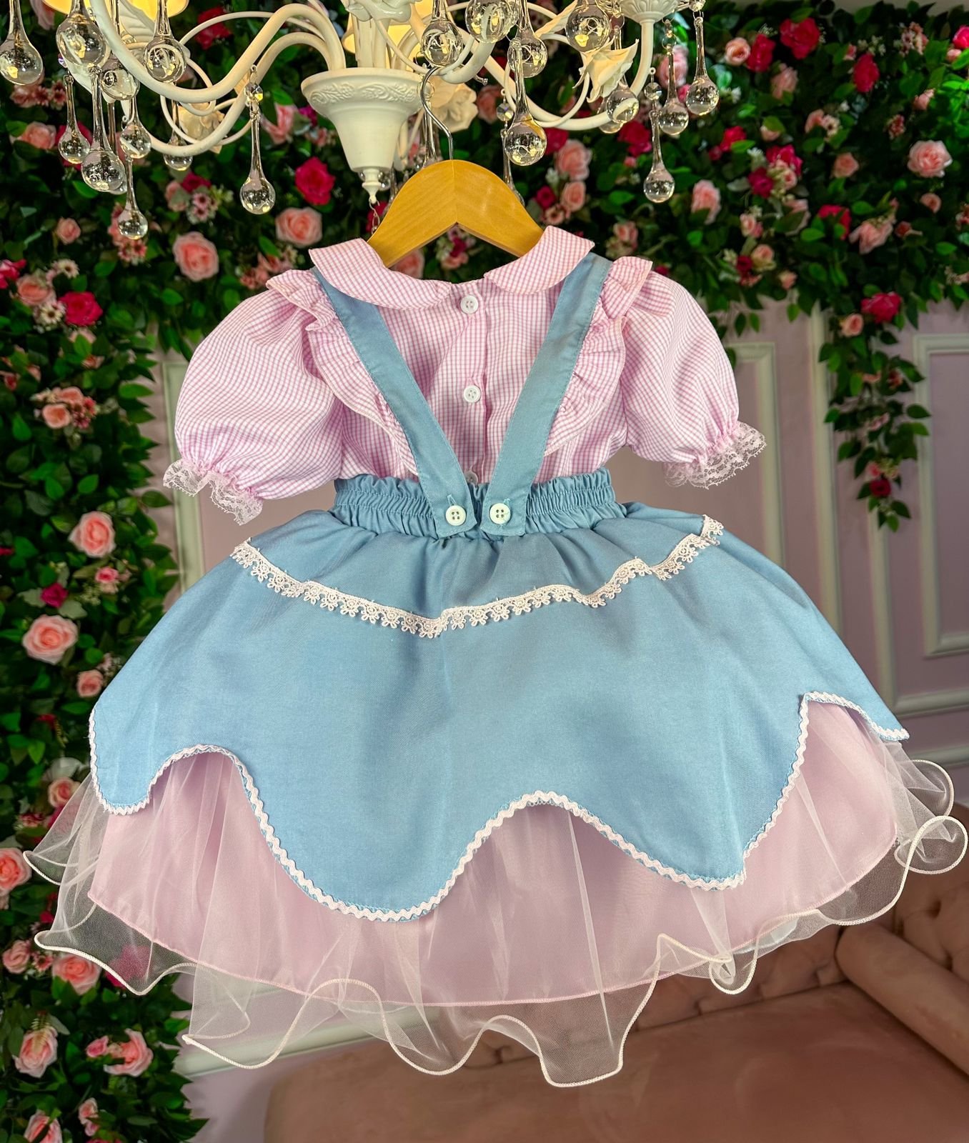 Vestido Tematicos Kids Fazendinha Salopete Jeans - Imagem 8