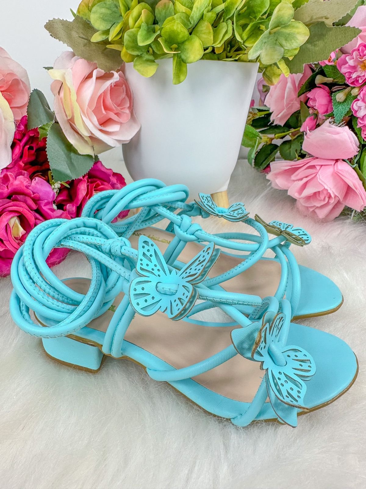 Sandalia Flor Di Mila Borboletas Azul de Amarrar