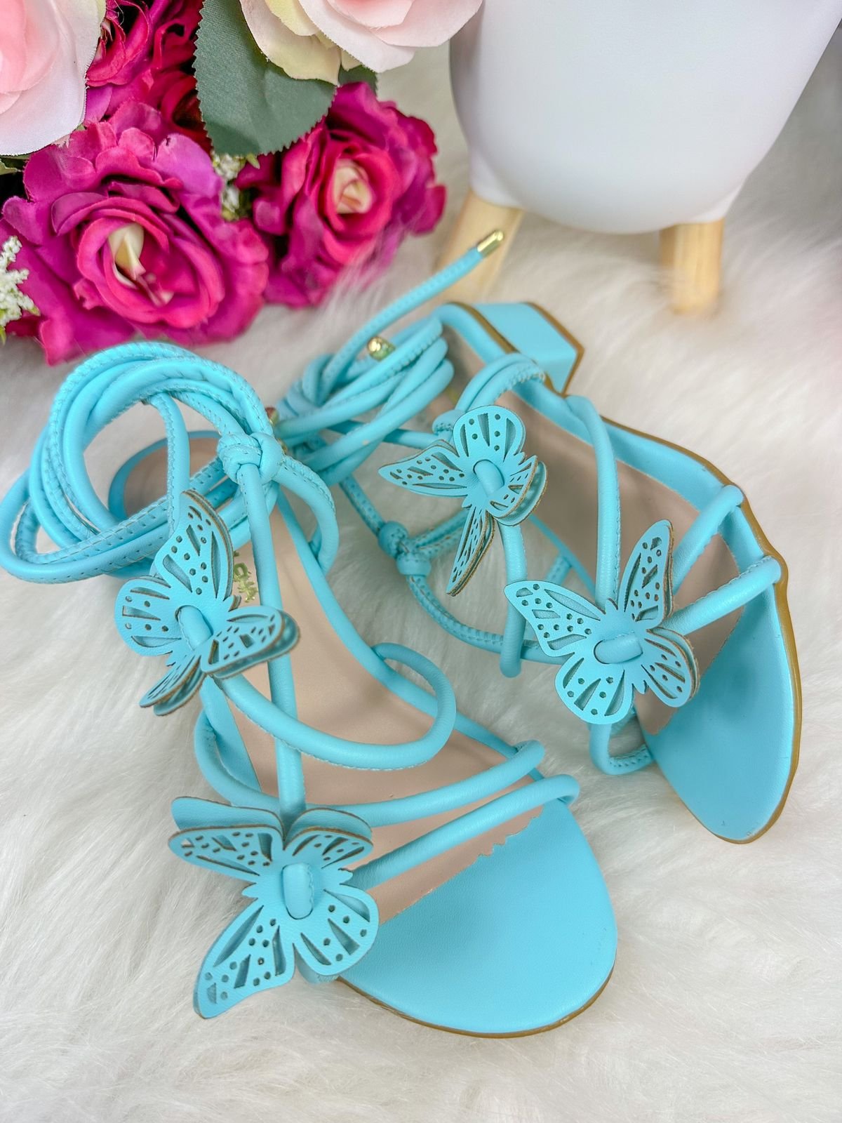 Sandalia Flor Di Mila Borboletas Azul de Amarrar - Imagem 4