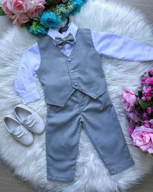 Conjunto Miss Cherry Social Colete Cinza