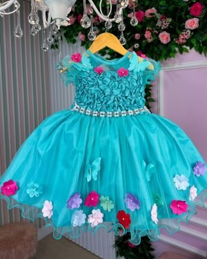 Vestido Princesa Belli Bia Jardim Encantado Verde Tiffany