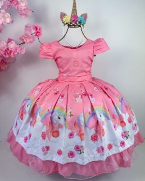 Vestido Infantil Bella Child Rosa Unicórnios