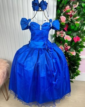 Vestido Marie Longo Manga Princesa Azul Royal