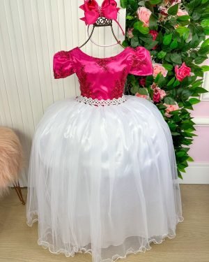 Vestido Enjoy Longo Mari Peito Rendado Pink Saia Branca