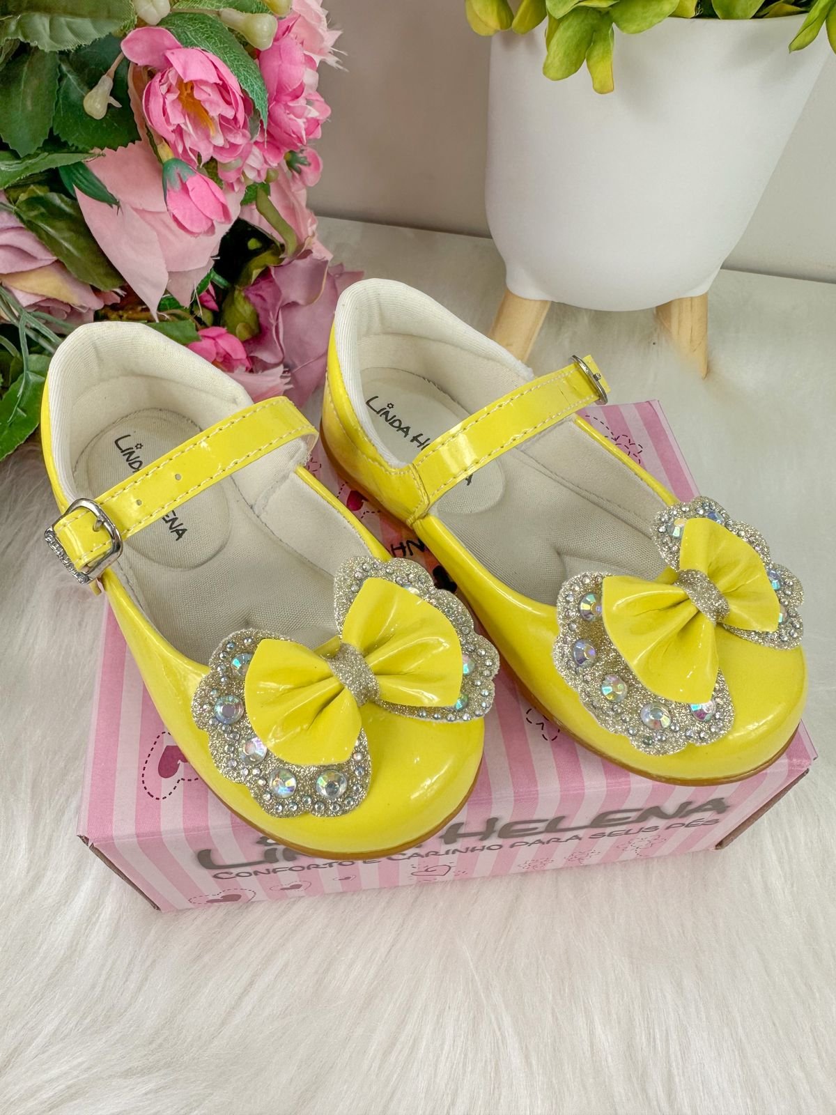 Sapatilha Flor Di MIla Baby Amarelo Lacinho Strass - Imagem 2