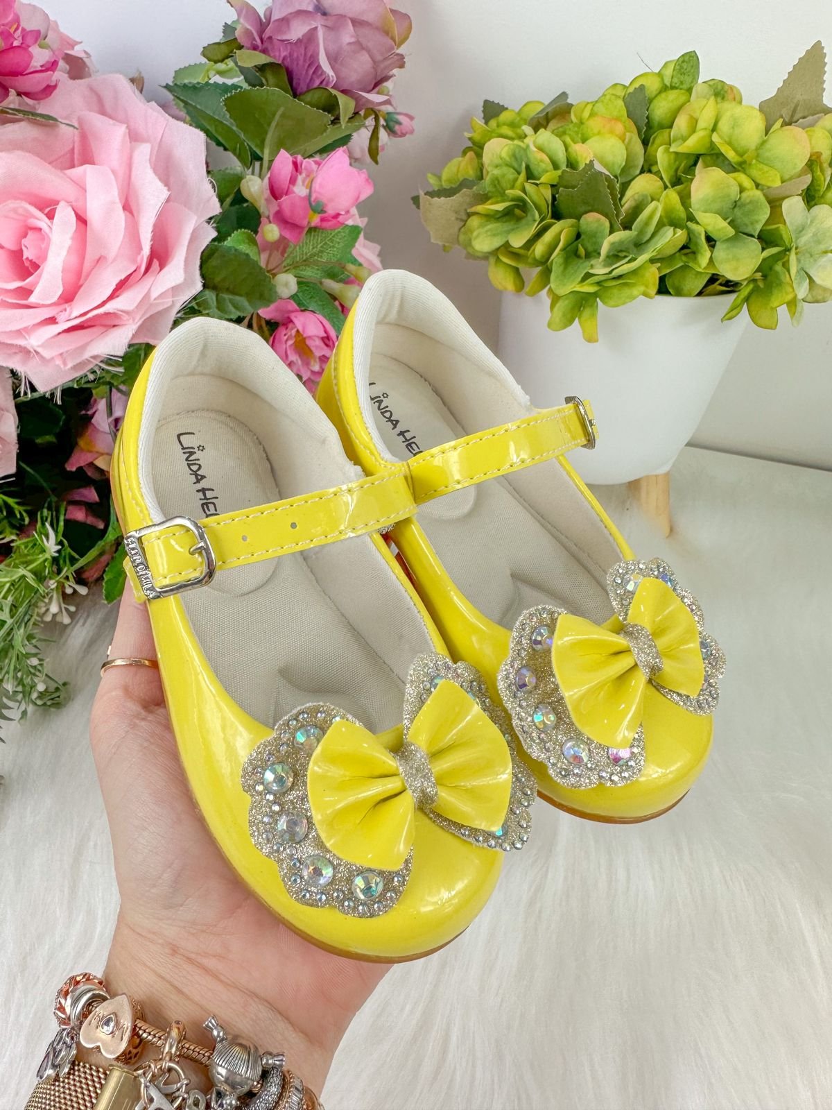 Sapatilha Flor Di MIla Baby Amarelo Lacinho Strass - Imagem 3