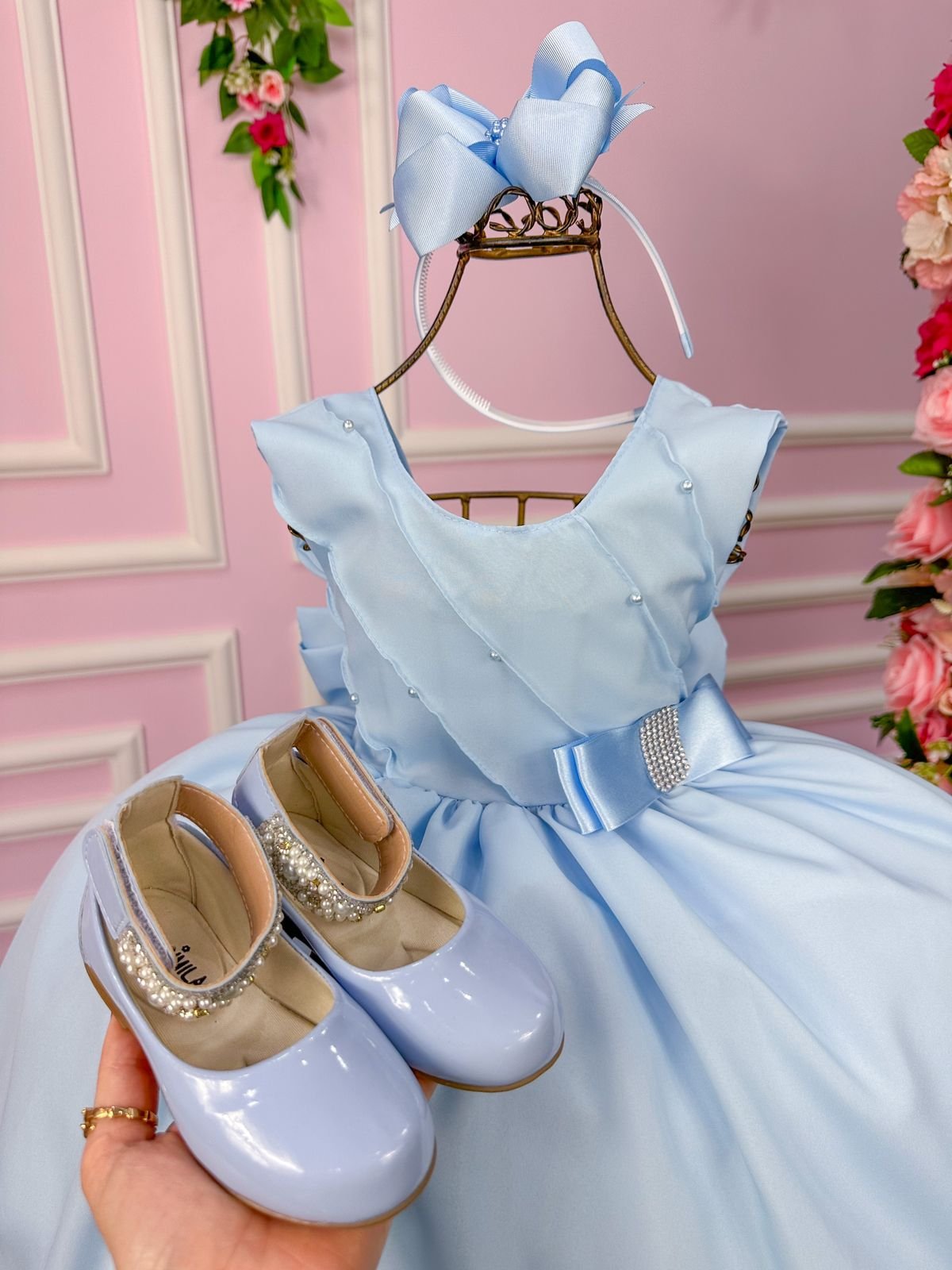 Vestido Belle Fille Lacinho Azul Bebe - Imagem 3