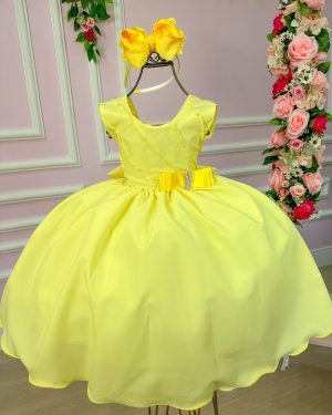Vestido Belle Fille Lacinho Amarelo