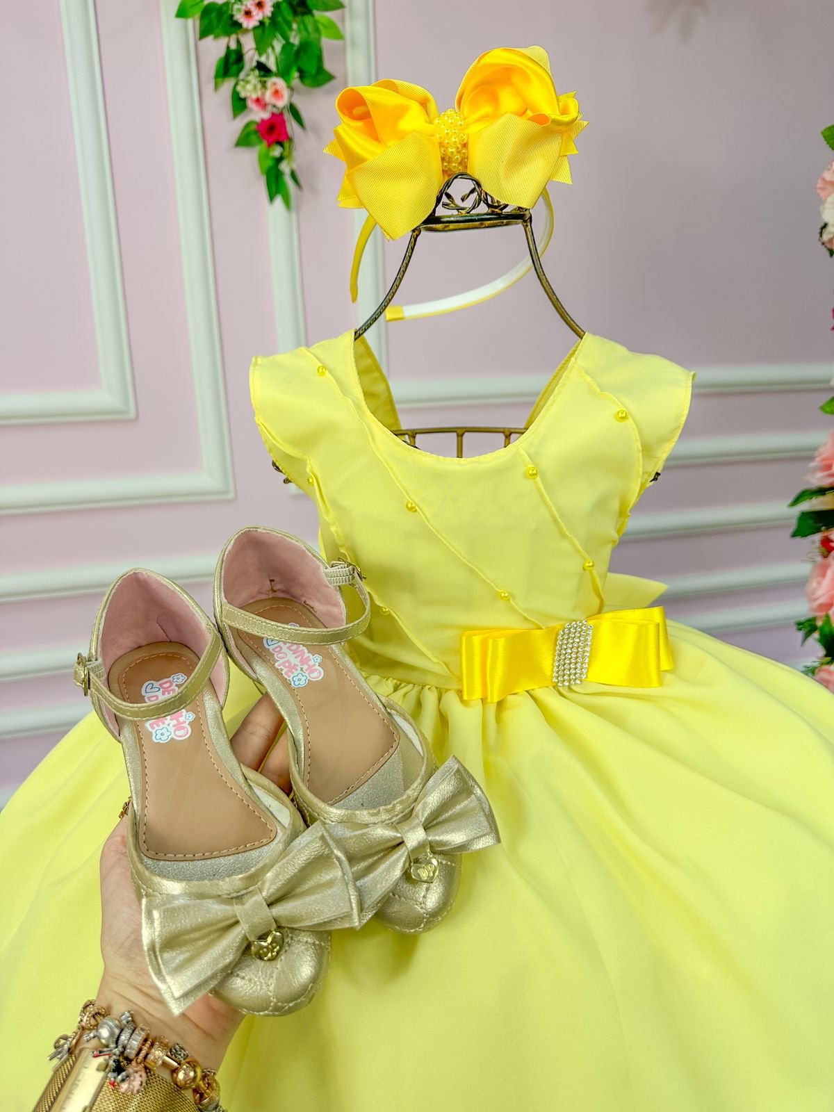 Vestido Belle Fille Lacinho Amarelo - Imagem 3