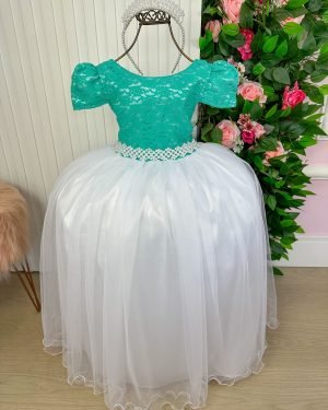 Vestido Enjoy Longo Mari Peito Rendado Verde Tiffany