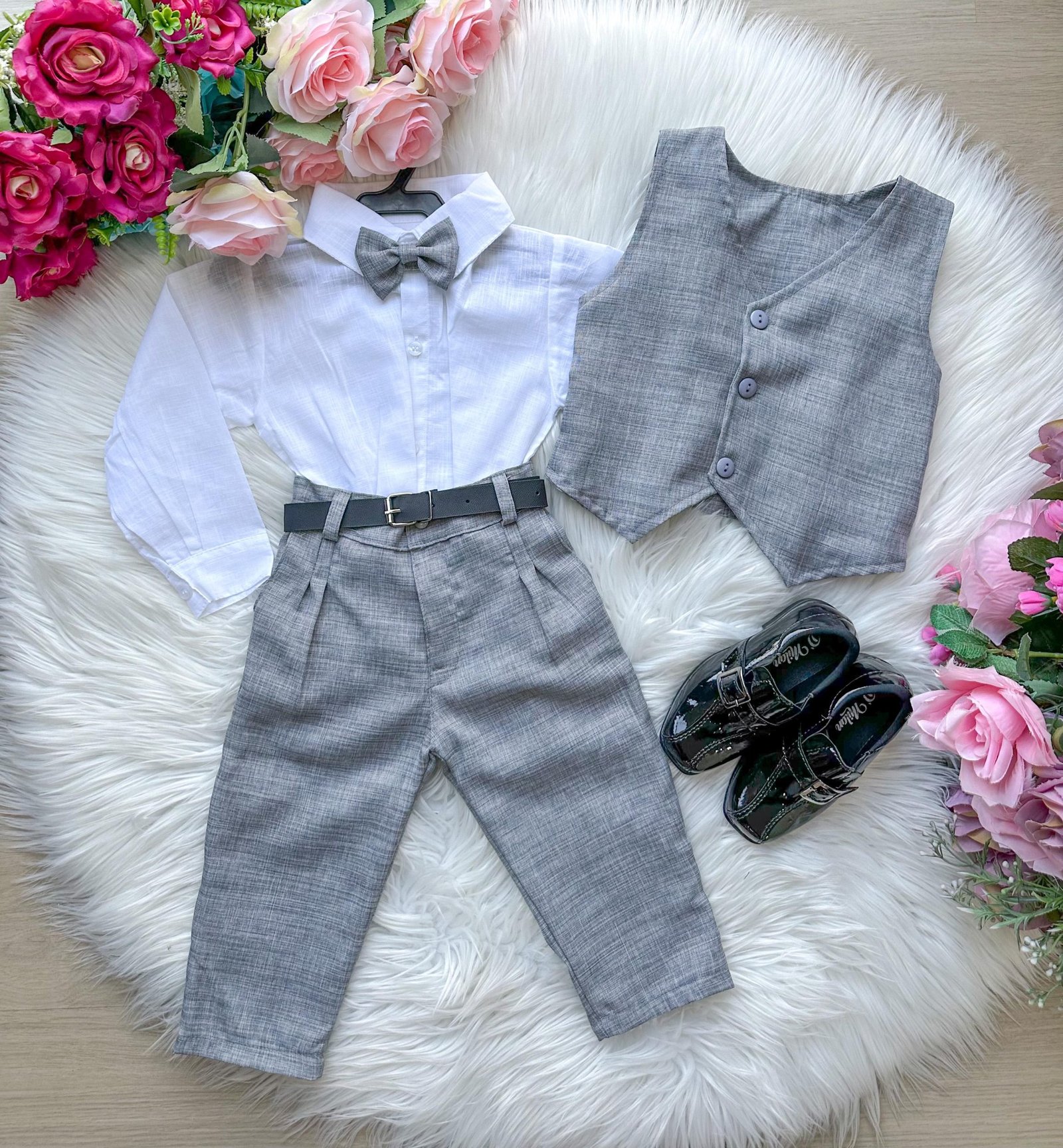 Conjunto Miss Cherry Colete Alfaiataria Cinza - Imagem 2