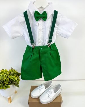 Conjunto Miss Cherry Henry Camisa Branca Suspensorio Verde