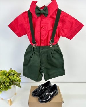 Conjunto Miss Cherry Henry Vermelho Suspensorio Verde Milita