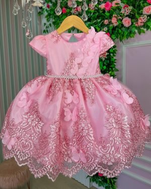 Vestido Marie Jardim Encantado Luxo Rosa Chiclete