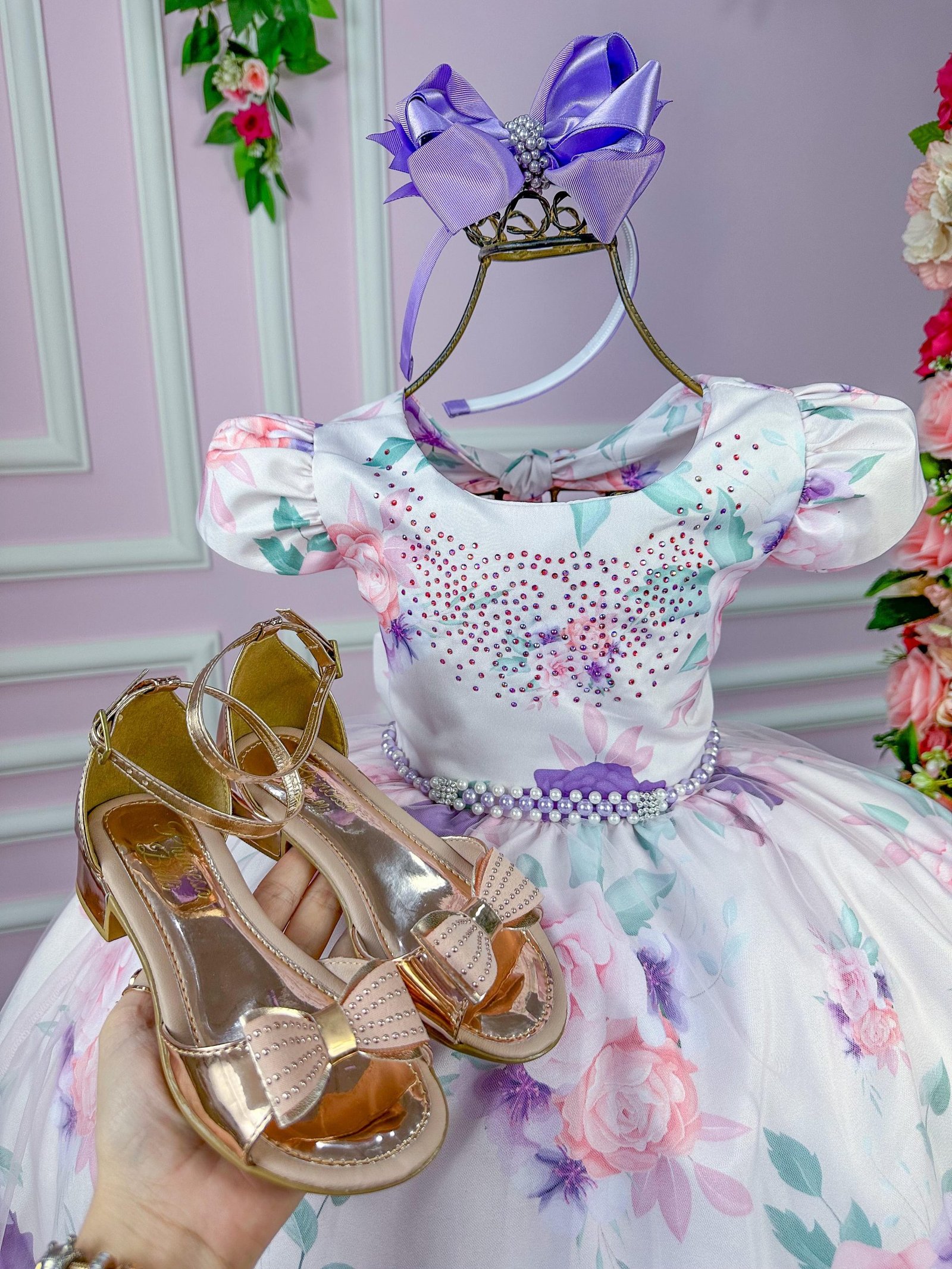 Vestido Bella Child Catarina Juvenil Off Flores Lilas - Imagem 2