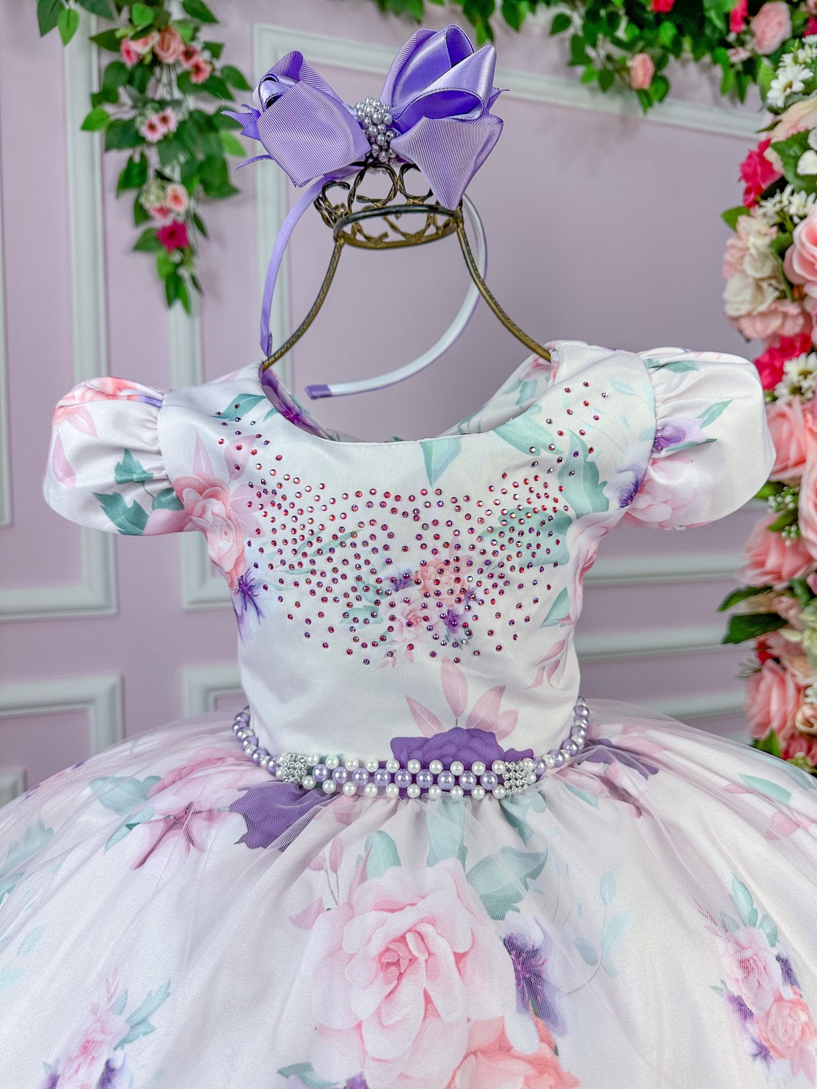 Vestido Bella Child Catarina Juvenil Off Flores Lilas - Imagem 3