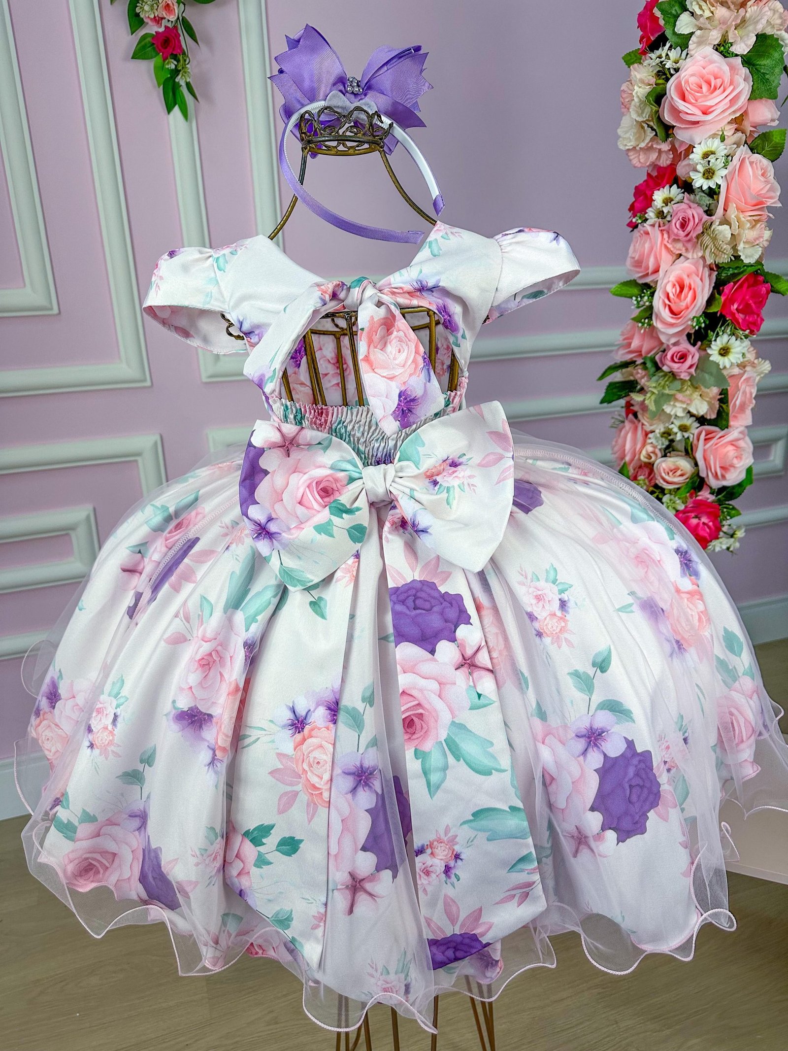 Vestido Bella Child Catarina Juvenil Off Flores Lilas - Imagem 4