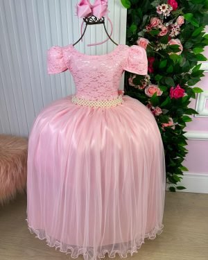 Vestido Enjoy Longo Laura Rosa Bebê Rendado