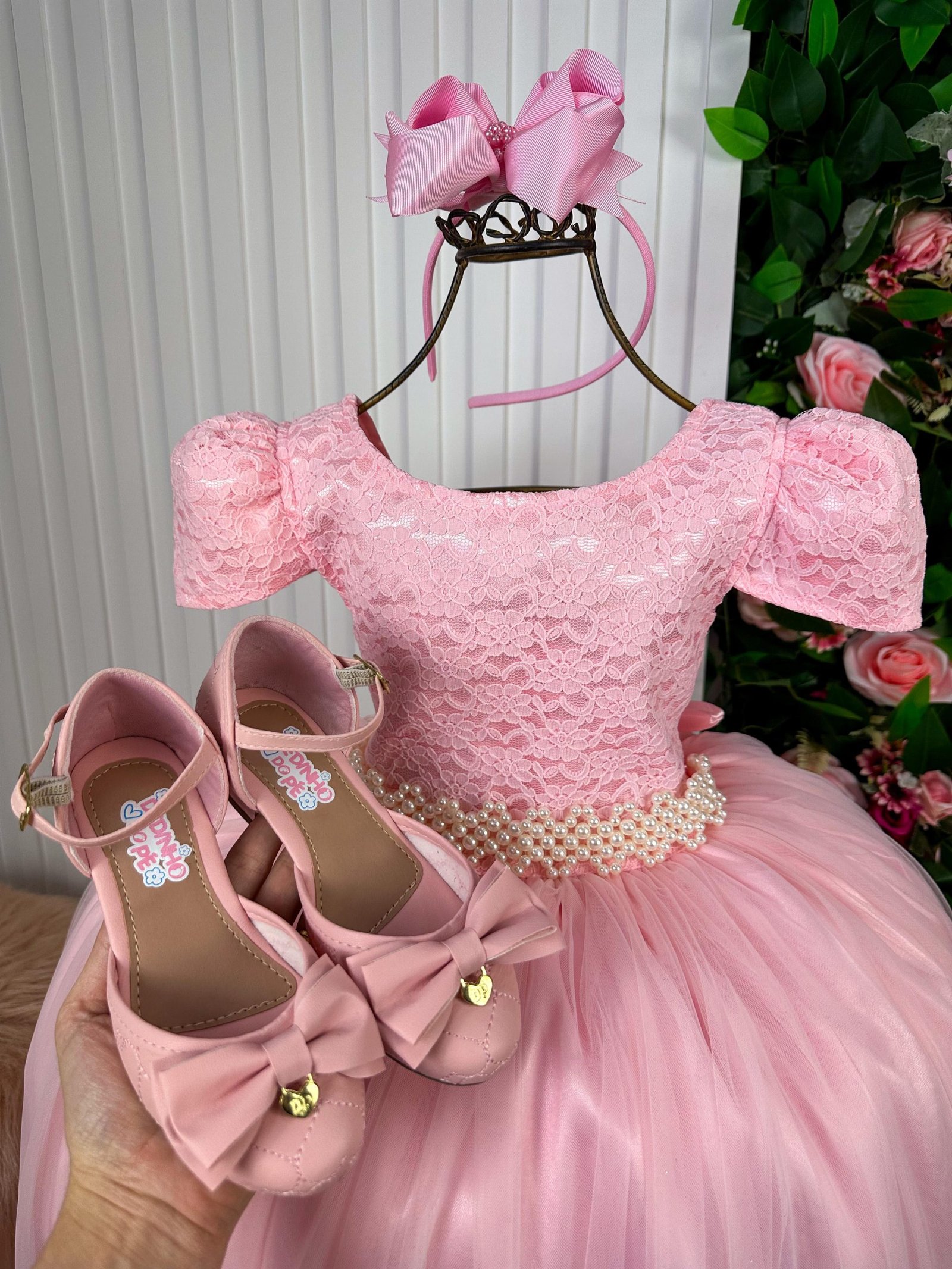 Vestido Enjoy Longo Laura Rosa Bebê Rendado - Imagem 2