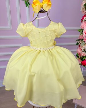 Vestido Ysa Kids Amarelo Peito Perolas