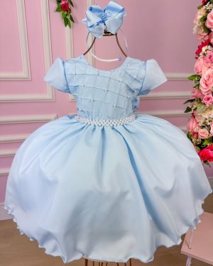 Vestido Ysa Kids Azul Bebe Peito Perolas
