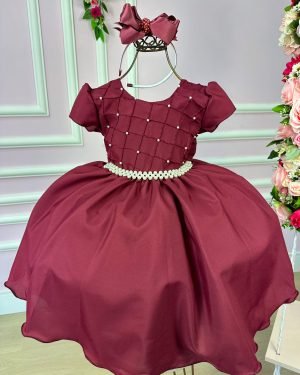 Vestido Ysa Kids Marsala Peito Perolas