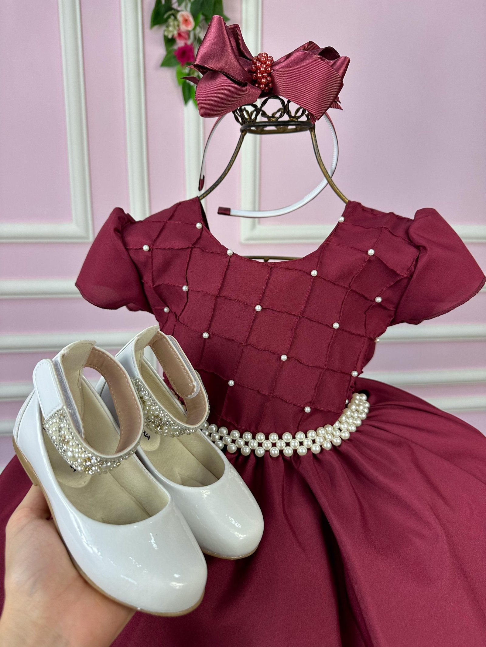 Vestido Ysa Kids Marsala Peito Perolas - Imagem 2
