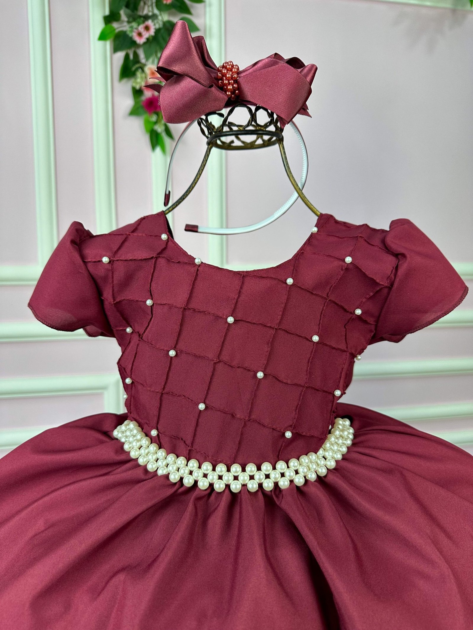 Vestido Ysa Kids Marsala Peito Perolas - Imagem 3