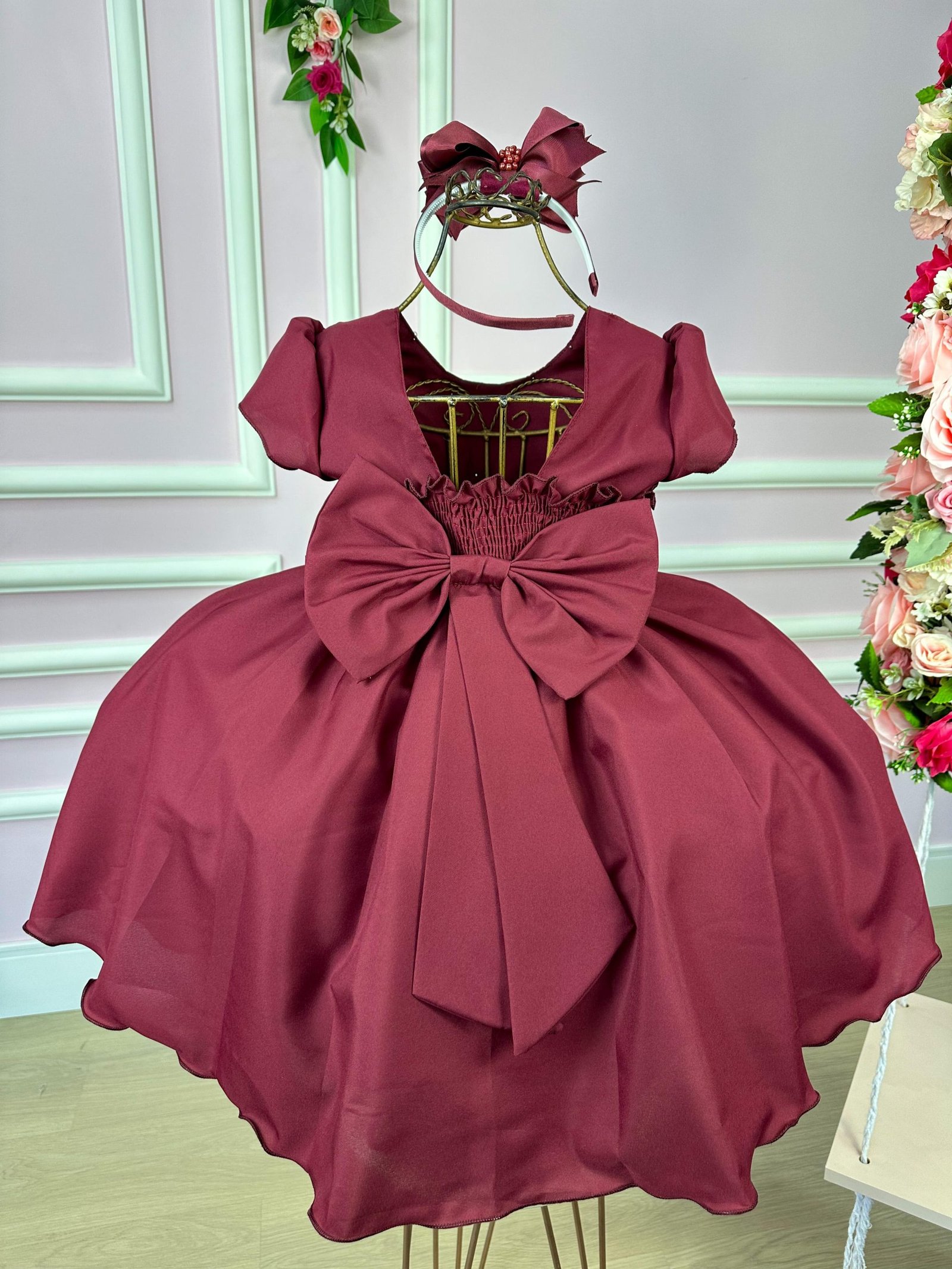 Vestido Ysa Kids Marsala Peito Perolas - Imagem 4