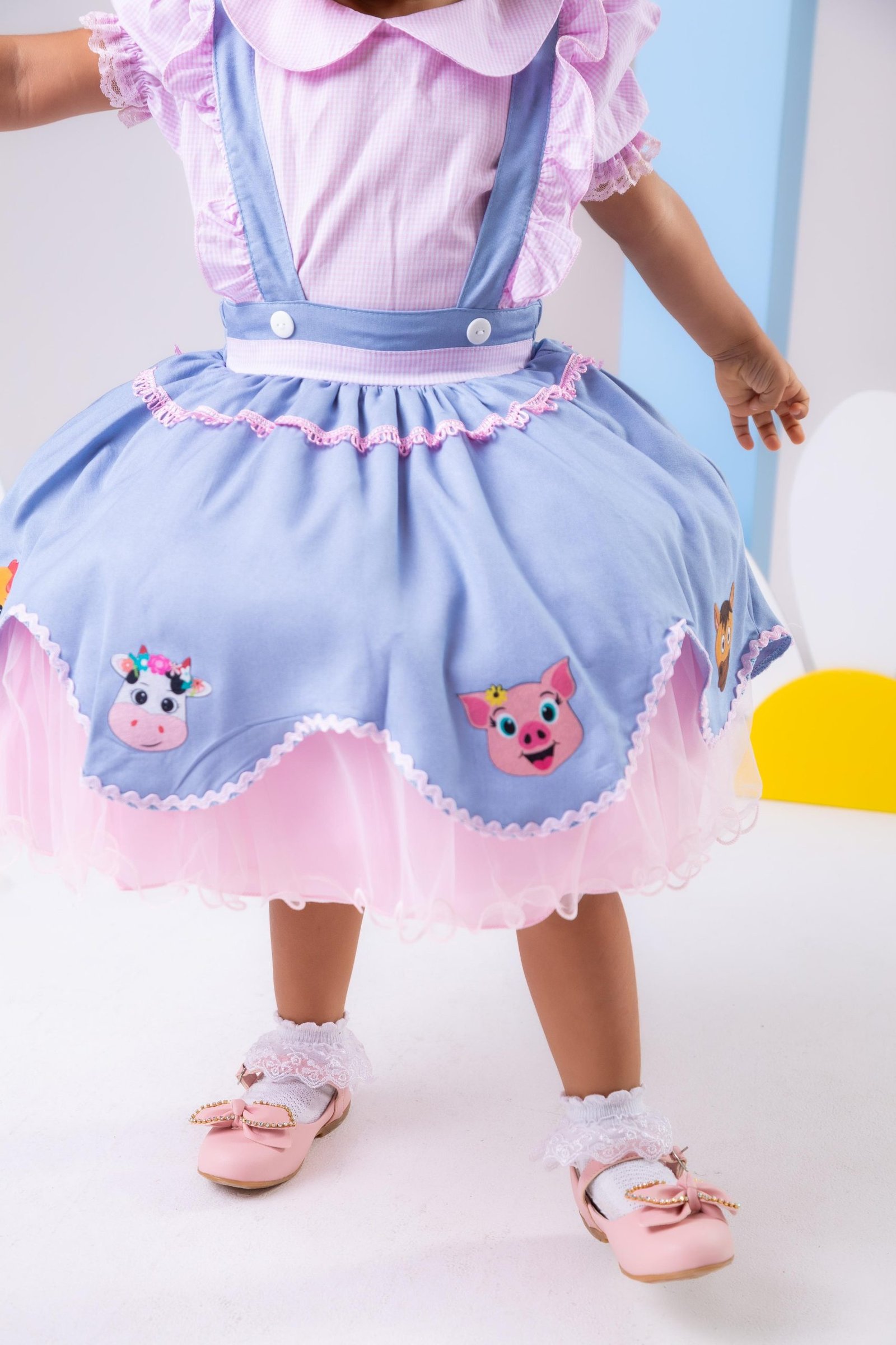 Vestido Tematicos Kids Fazendinha Salopete Jeans - Imagem 3