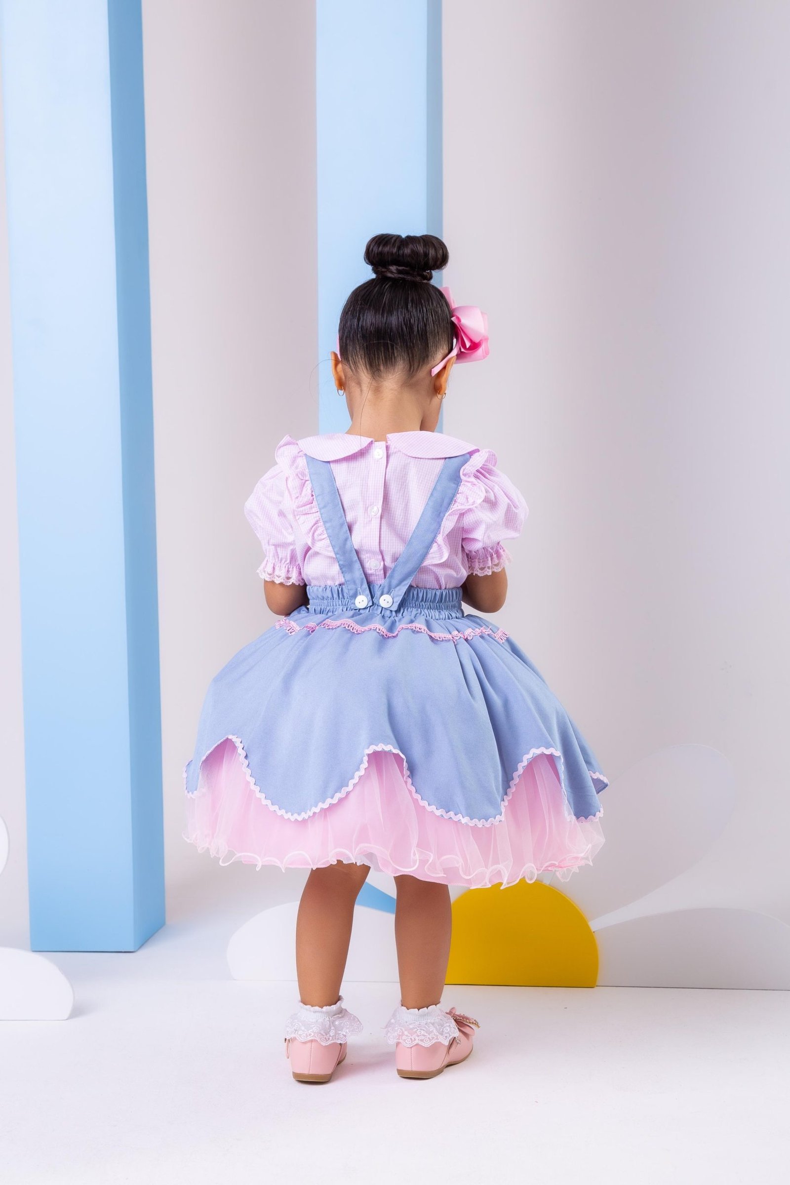 Vestido Tematicos Kids Fazendinha Salopete Jeans - Imagem 4