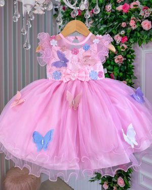 Vestido Marie Rosa Jardim Encantado Laço