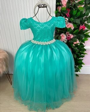 Vestido Enjoy Longo Laura Peito rendado Verde Tifanny