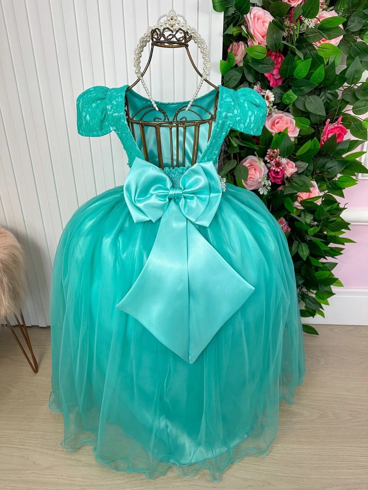 Vestido Enjoy Longo Laura Peito rendado Verde Tifanny - Imagem 4