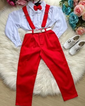 Conjunto Meninos Miss Cherry Leo Suspensorio Vermelho
