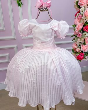 Vestido Lorenzetti Saia Plissada Rosa Bebe